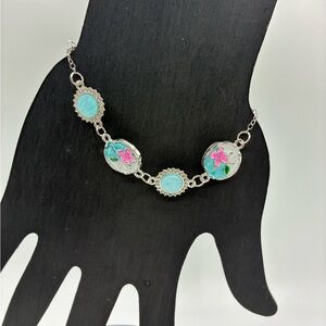 Silver and Blue Floral Bracelet